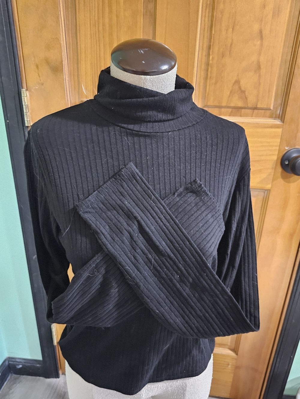 Black Ribbed Turtleneck Long Sleeve Top